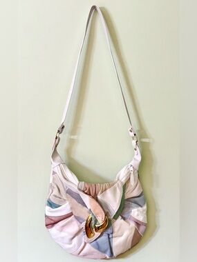 Vintage Patchwork Leather Shoulder Bag Pastel Boho Y2K Hobo Gold Hardware